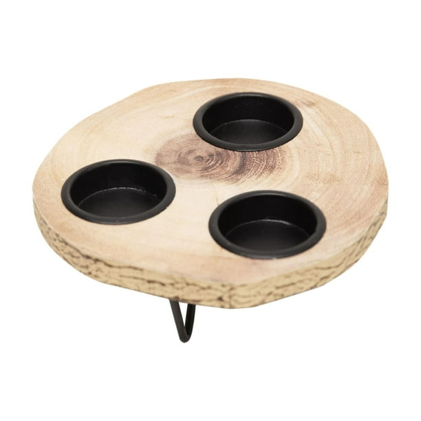 Portavelas de madera rústica, decoración de mesa, 15x15x7cm, 3 agujeros para decoración navideña de cumpleaños, multiusos