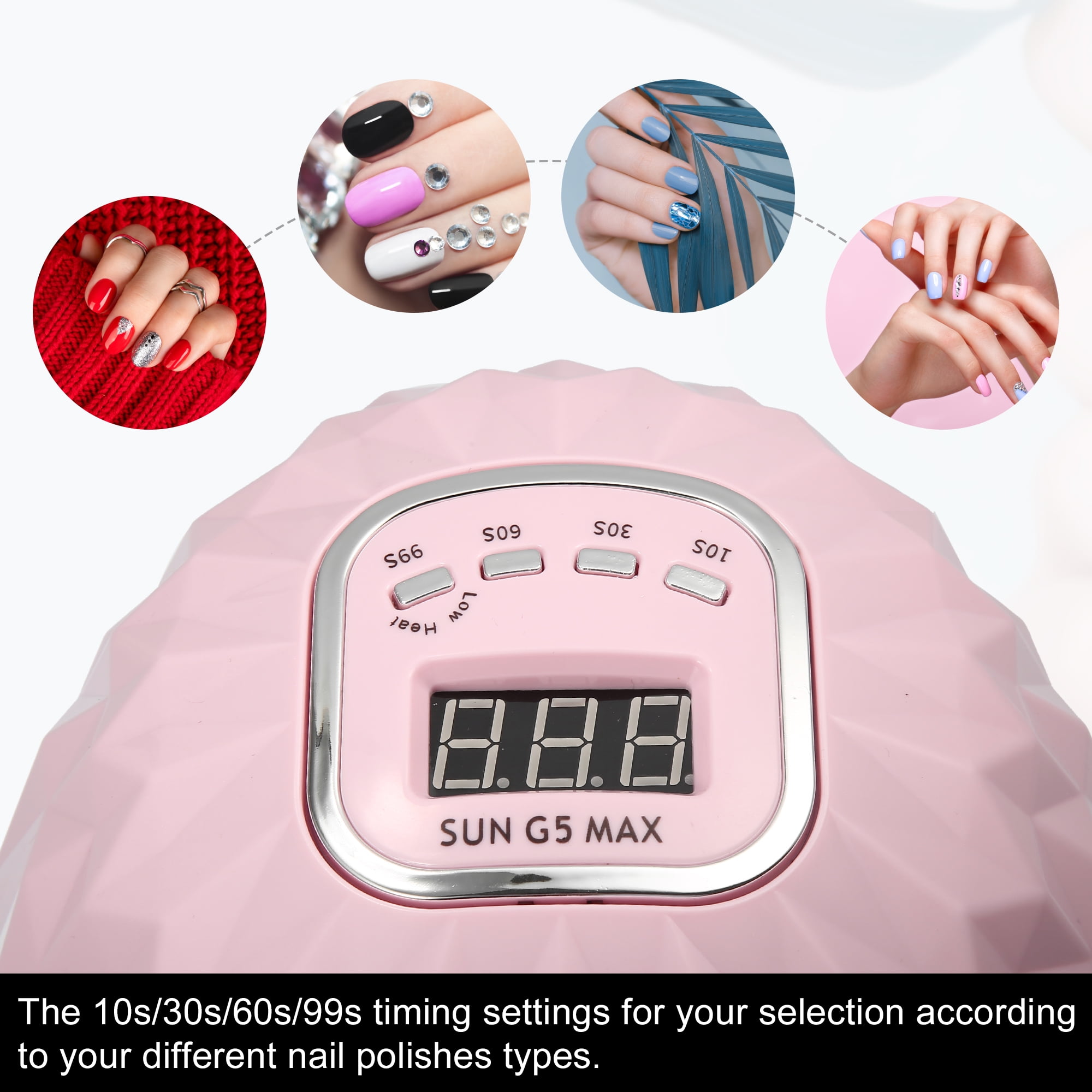 Unique Bargains UV-LED Nail Lamp Portable Gel Nail Polish Dryer with Sensor 4 Timers 200W 45pcs Nail Light Pink