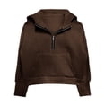 thumbnail image 4 of KAUOD Girls Cropped Hoodies Half Zipper Pullover Sweatshirts Kids Plain Cotton Soft Long Sleeve Jackets Coats with Pockets, 4 of 8