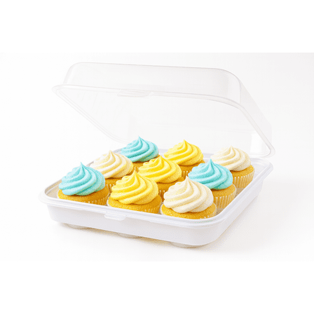 Reusable Plastic Cupcake Containers with Lids, 10.5 x 10.5 x 3.5 in, HOLDS 9