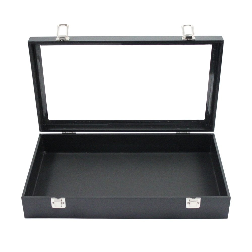 Black Wood Glass Top Display Case Storage Box for Jewelry Organization