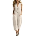 thumbnail image 2 of Capri Jumpsuits for Women Sleeveless V Neck Wide Leg Rompers Button Down Casual Summer Baggy Overalls with Pockets, S, 2 of 6