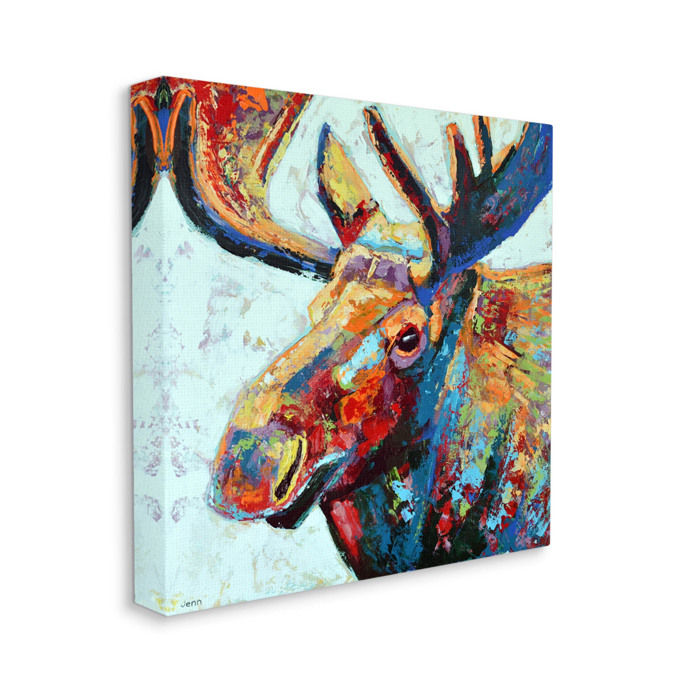 Moose Portrait Modern Composition Animals & Insects Painting Gallery Wrapped Canvas Print Wall Art
