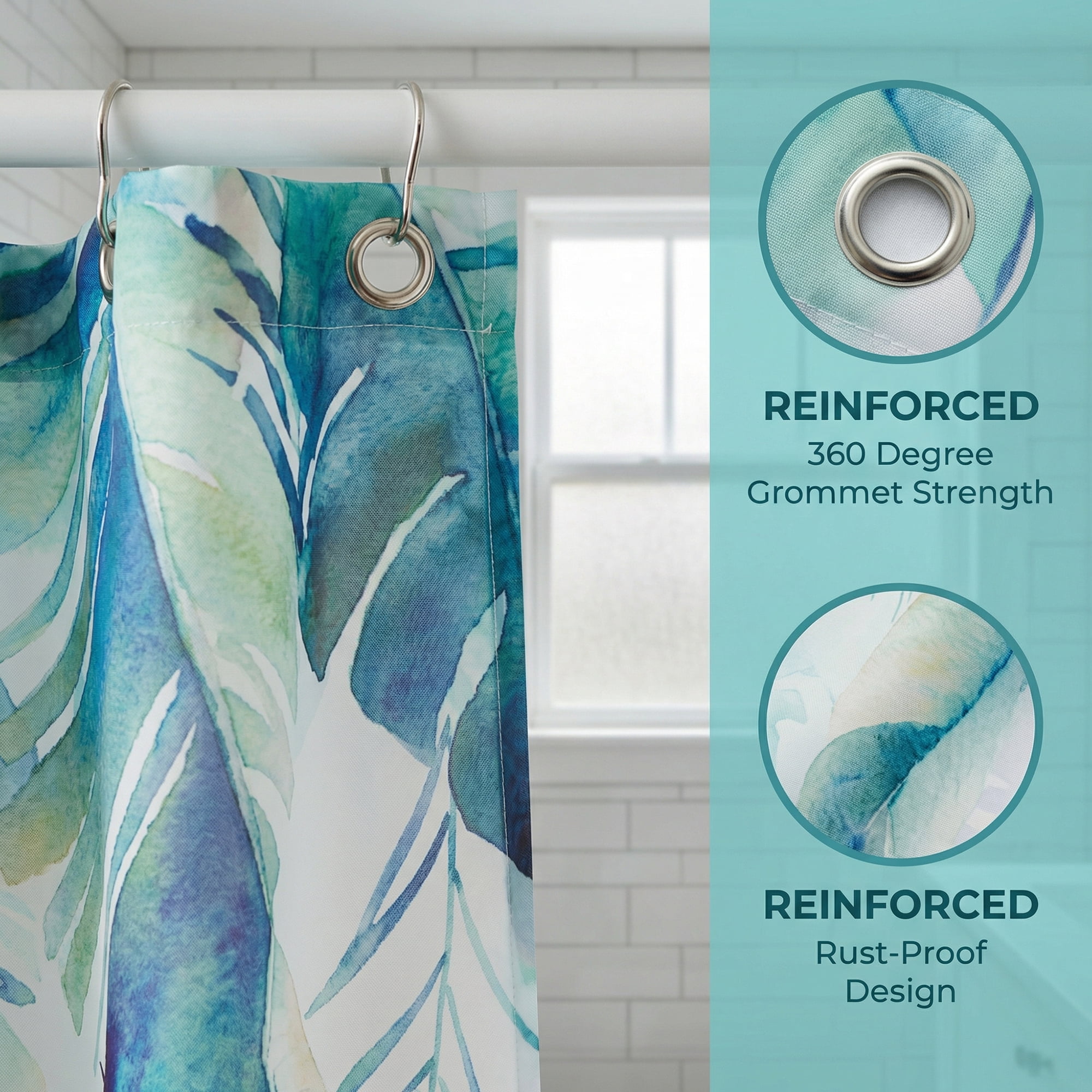 Unique Bargains Waterproof Leaf Shower Curtain Sets Hooks Green Pattern 2 71"W x 71"L