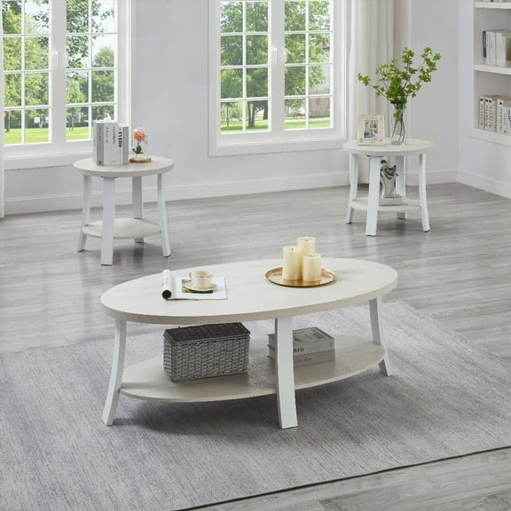 The Anze Coffee Table - 3 Pieces with Round Wood Shelf for Living Room Storage & Easy Clean