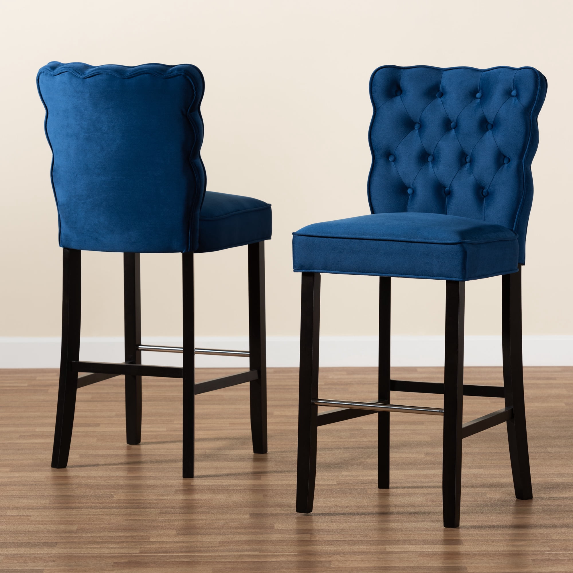 Baxton Studio Daphne Bar Stool, Navy Blue, Set of 2