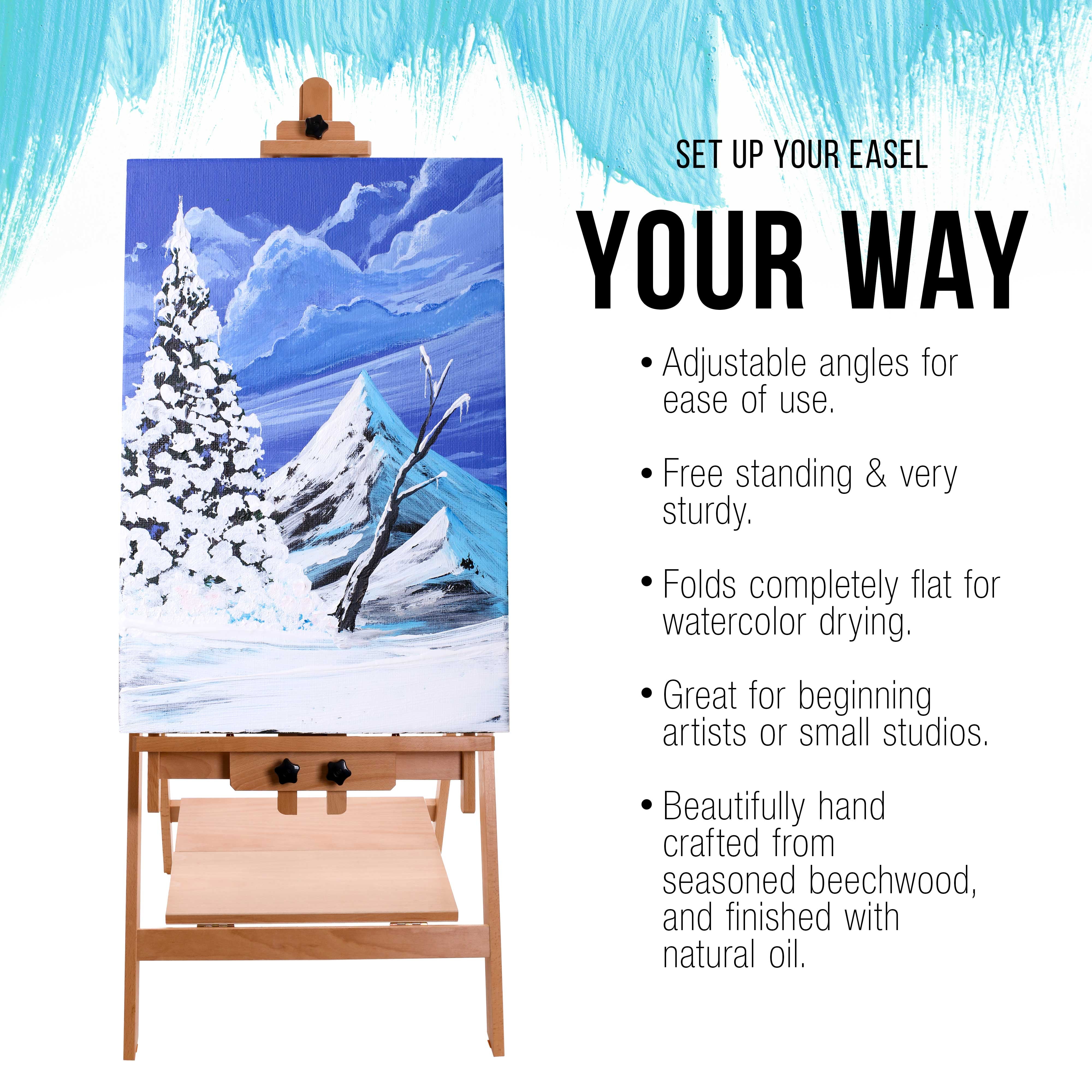 U.S. Art Supply Large Adjustable H-Frame Multi-Purpose Studio Artist Wooden Easel - Tilts Flat, Mast Adjusts to 88" High