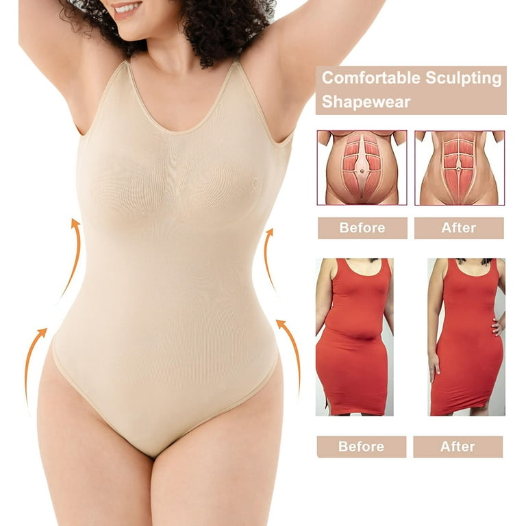 Vaslanda Low Back Bodysuit for Women Tummy Control Shapewear Seamless  Sculpting Body Shaper Thong Tank Top