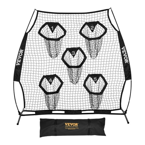 VEVOR 6 x 6 ft Football Trainer Throwing Net, Training Throwing Target Practice Net with 5 Target Pockets, Knotless Net Includes Straps and Portable Carry Case, Improve QB Throwing Accuracy, Black