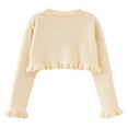 thumbnail image 4 of Girls Bolero Cardigan One-button Ruffle Open Front Cotton Knit Crop Shrug Jacket Toddler Kids Fall Spring Clothes (6 Years, Beige), 4 of 6