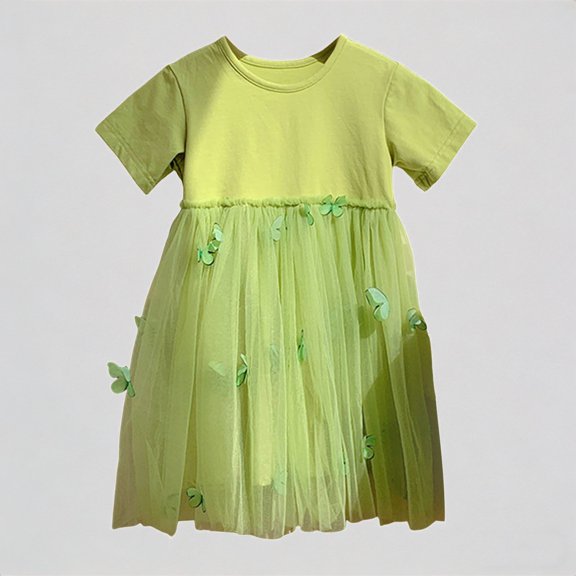REDARER Toddler Girls' Short Sleeve Tulle Dress, 3D Butterfly Applique Princess Dress, Summer Casual Party Dress for Kids,7-8 Years