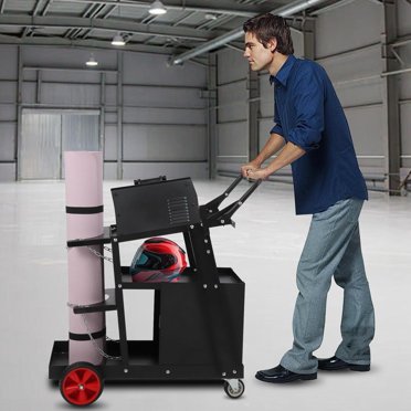 Yesurprise Heavy Duty Welding Cart 2-Tier 265LBS Capacity 360° Swivel Wheels Tank Rack Chains with Locker