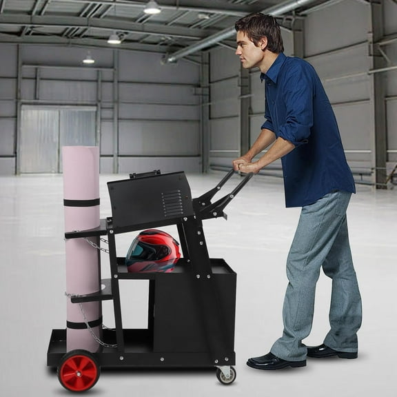 Yesurprise Heavy Duty Welding Cart 2-Tier 265LBS Capacity 360° Swivel Wheels Tank Rack Chains with Locker