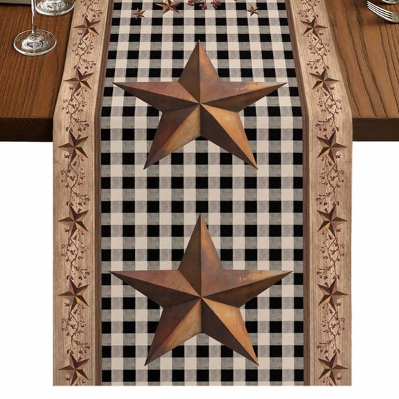 Table Runners 90 Inches Long Dress Scarves, Farmhouse Farmhouse Coffee/Dining/Kitchen Table Runner for Living Room, Vintage Country Texas Star Plaid Wooden Grain 13x90 Inch