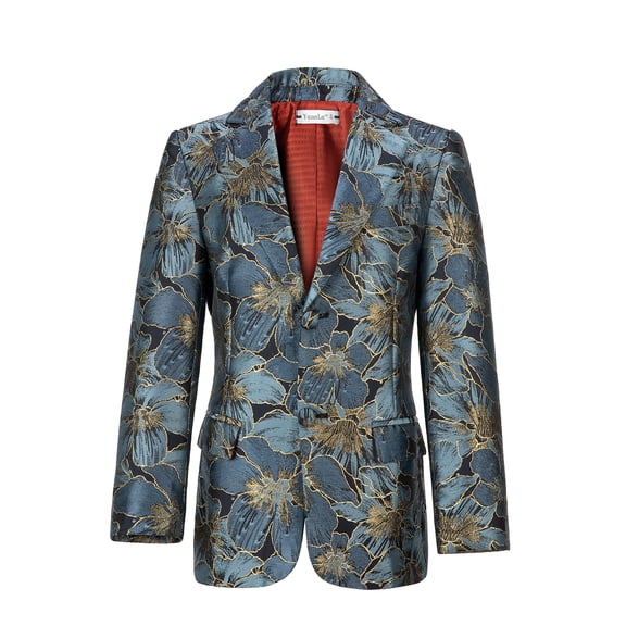 ETHAN Floral Tuxedo Jacket Shawl Lapel Two Button Velvet Suit Jacket Dinner Prom Party Wedding Blazer 5Y