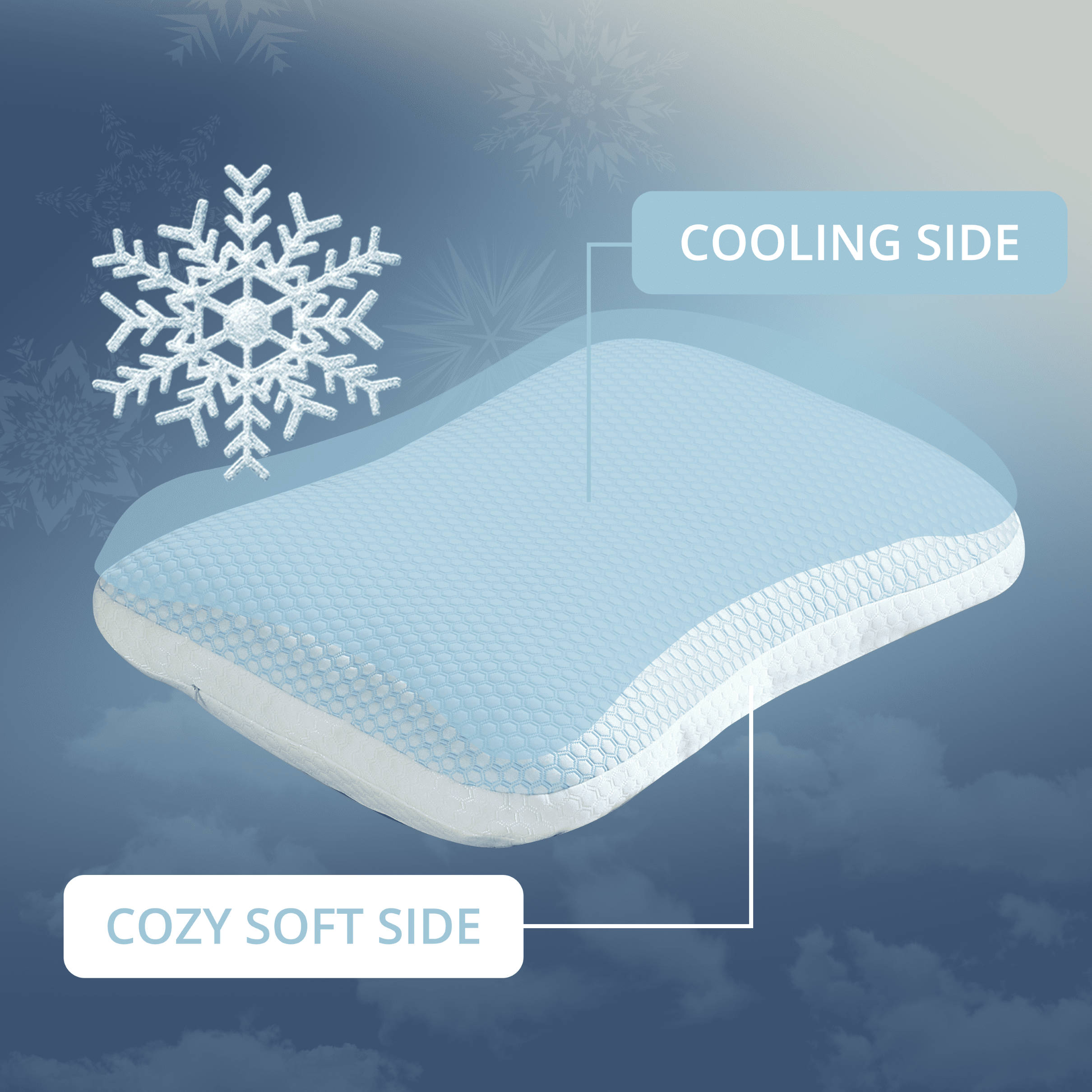 COZY ONE Cooling Reversible Pillow 2pk , Adjustable Down Alternative Pillow for Side,Back,Stomach & Hot Sleepers, Standard/Queen Size 20" x 28"