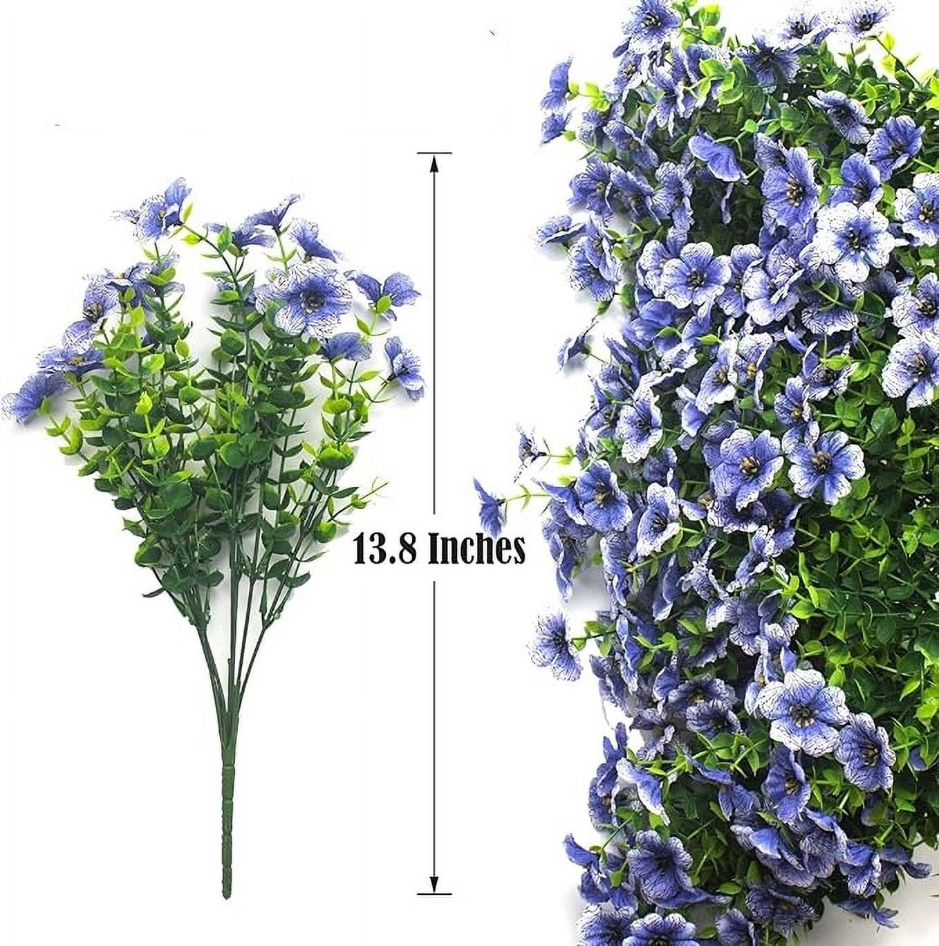 ZOELNIC Artificial Flowers Outdoor 6 Bunldes UV Resistant Fake Flowers No Fade Faux Plastic Plants for Garden Porch Window Box Decorating (Blue)