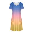 thumbnail image 4 of GaThRRgYP Women's Bohemian Short Sleeve Dress,Women's Fashion Summer Gradient Short-sleeved V-neck Casual Dress Light Blue M, 4 of 8