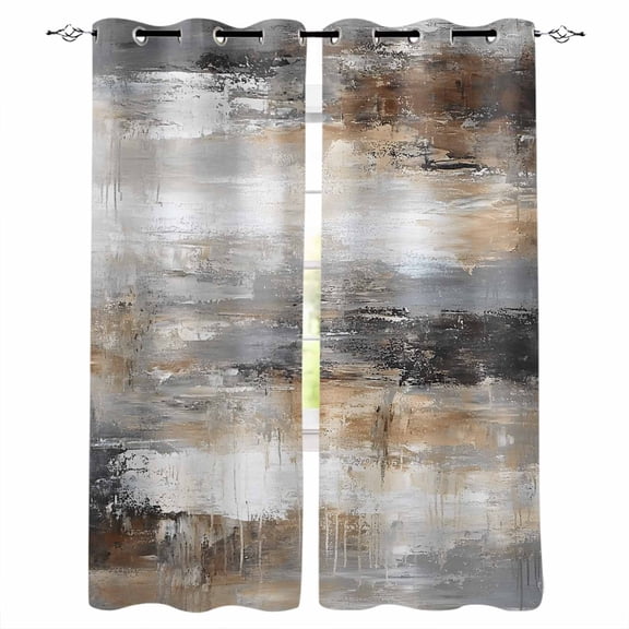 Brown Blackout Curtains for Bedroom/Living Room, Thermal Insulated Kitchen Curtains, Modern Oil Painting Art Abstract Grommet Darkening Window Treatment Drapes 52"x84"x2