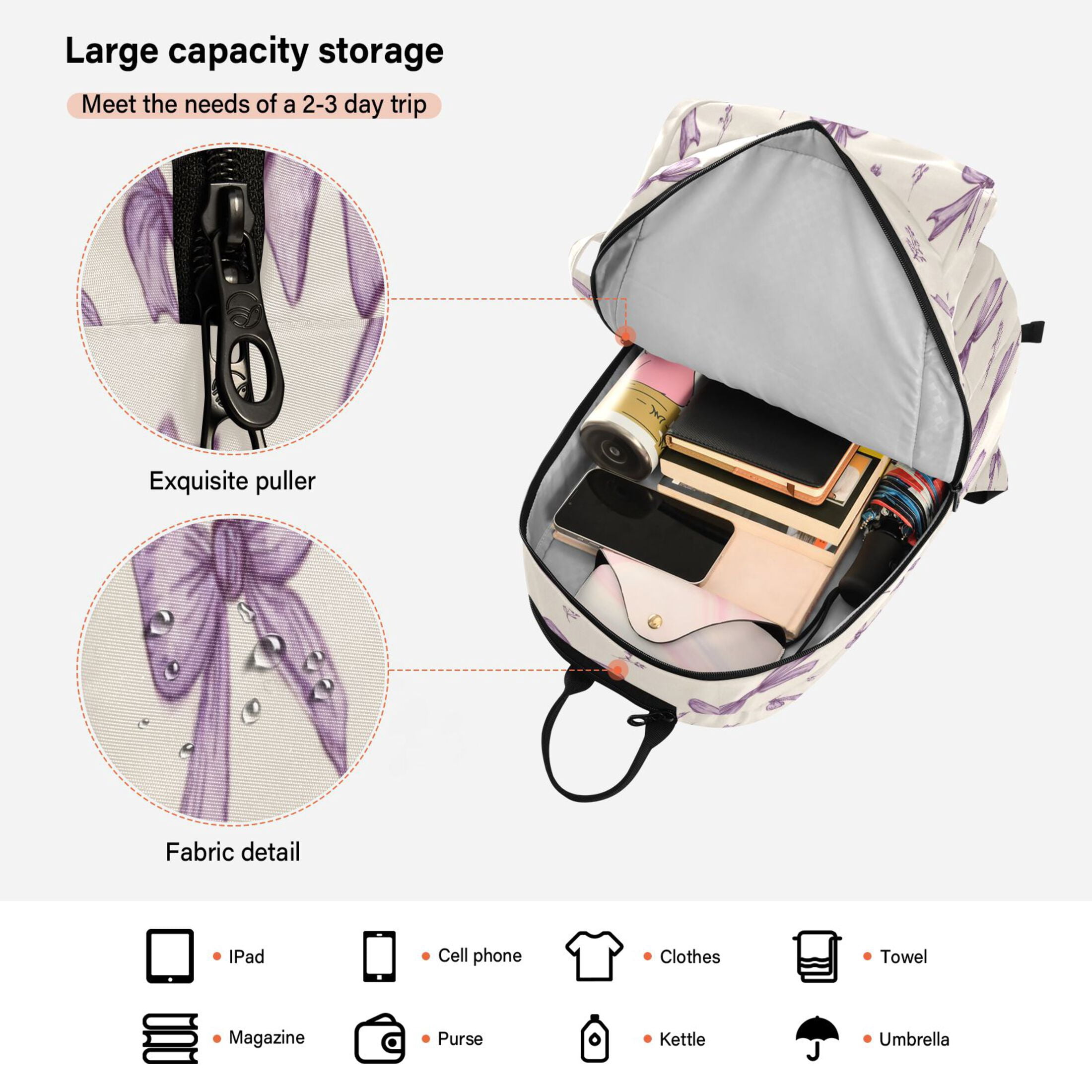 2 Racquet Holder Tennis Backpack Tennis Racket Covers Gym Bags Pastel Lavender Bows