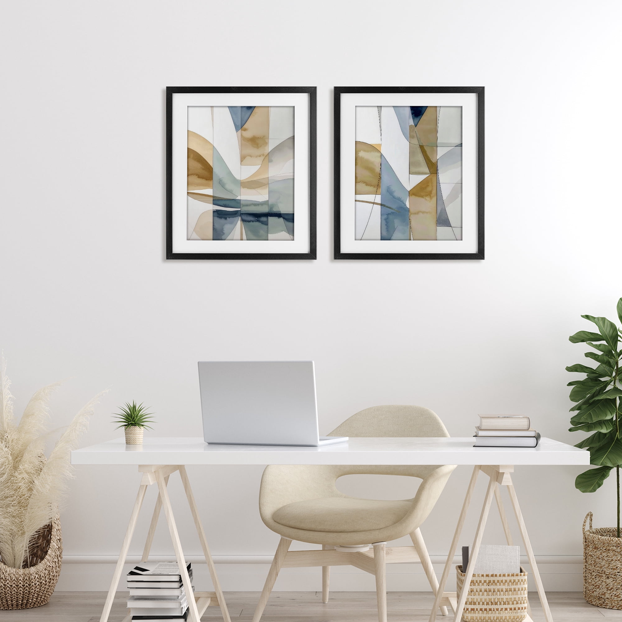 Stupell Industries Balanced Geographic Abstract 2 Piece Black Framed Print Under Glass Set, design by Alonza Saunders