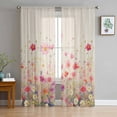 thumbnail image 3 of Pink Spring Floral Semi Sheer Curtains 108 Inch Length 2 Panels Set, Watercolor Summer Botanical Sheer Kitchen Curtain Privacy Voile Window Curtain for Living Room Bedroom Rod Pocket Drapes, 3 of 7