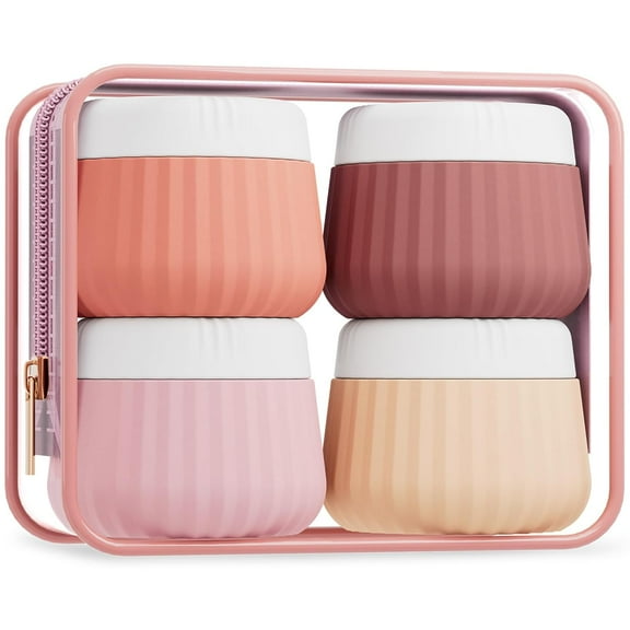 Travel Containers for Toiletries 4 Pack, TSA Approved Travel Size Toiletries, Travel Size Containers, With Clear Bag Leak Proof Silicone Jars, Travel Essentials Creams Jars Carrying Small Items