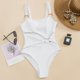 thumbnail image 1 of Traje de baño de 1 pieza para mujer, cuello cuadrado, correa fina recortada, calzoncillos de cintura alta, almohadilla de sujetador extraíble, traje de baño elástico blanco L, 1 of 7