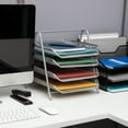 thumbnail image 3 of Mind Reader 4-Tier Paper Tray Organizer, Desktop File Sorter with Handle, Document Storage, Slide-Out Trays, Metal Mesh, Silver, 3 of 8