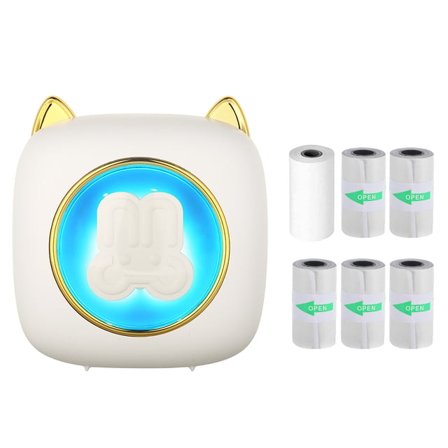 TFixol C23 White Bluetooth Thermal Label Printer with Rechargeable Battery, Includes 1 Thermal Paper Roll & 5 Adhesive Rolls, Compact Design for Photos, Notes, and Receipts