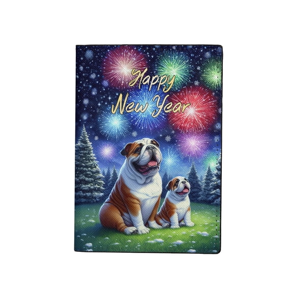 Happy New Year Bulldog Family Cheer Winter Midnight Firework Travel Passport Wallet Dog Lover Gifts Idea PU Leather Passport Holder Cover - 02025