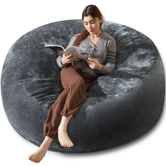 Bean Bag Chair 6FT,  Large Memory Foam Filled Chair for Adults and Teens, Soft Sofa with Removable Flannel Cover, Round Couch for Living Room Bedroom College Dorm