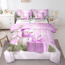 Manfei Winter Cute Snowman Bedding Comforter Set 7-Piece, Merry Christmas King Bedding Sets, Teens Boys Girls Kids Reversible Bed Sheets, Ultra Soft Home Decor
