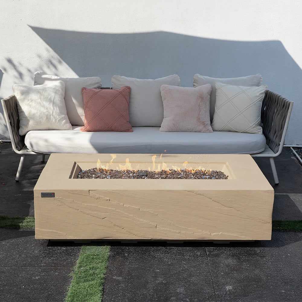 Elementi Plus Colorado Natural Gas Fire Pit for Outside Outdoor Fire Pit Table Smokeless Firepit Concrete Rectangular Fire Table Patio Heater Fireplace 60000 BTUs - Sunlight Yellow, 55.9 x 31.9 Inches
