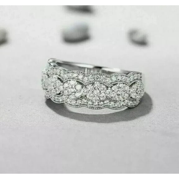 2Ct Round Cut Lab Created Diamond Beautiful Band Women Wedding Ring 14K White Gold Plated Silver