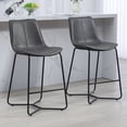 thumbnail image 2 of Set of 2 Aoi Brown Faux Leather Backless Counter Stool with Black Metal Legs, 2 of 7