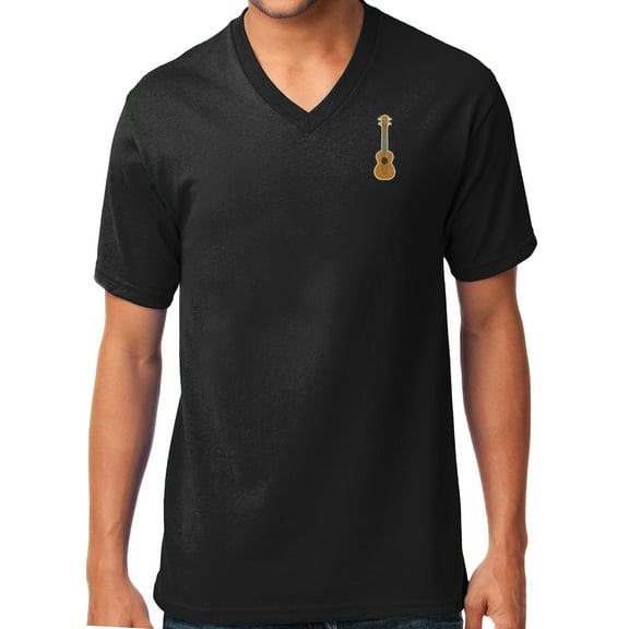 Mens Ukulele V-neck Tee Shirt, 2XL Jet Black