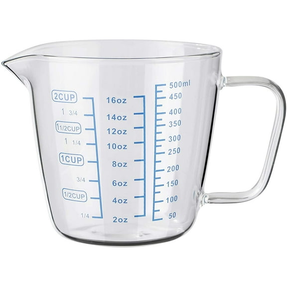 Manunclaims Glass Measuring Cup, Heat-Resistant Borosilicate Glass Graduated Beaker Mug with Handle for Milk, Wine, Hot or Cold Liquid, Microwave, Oven - 250ml/500ml