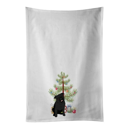 

Pug Black #1 Christmas White Kitchen Towel Set of 2 19 in x 28 in
