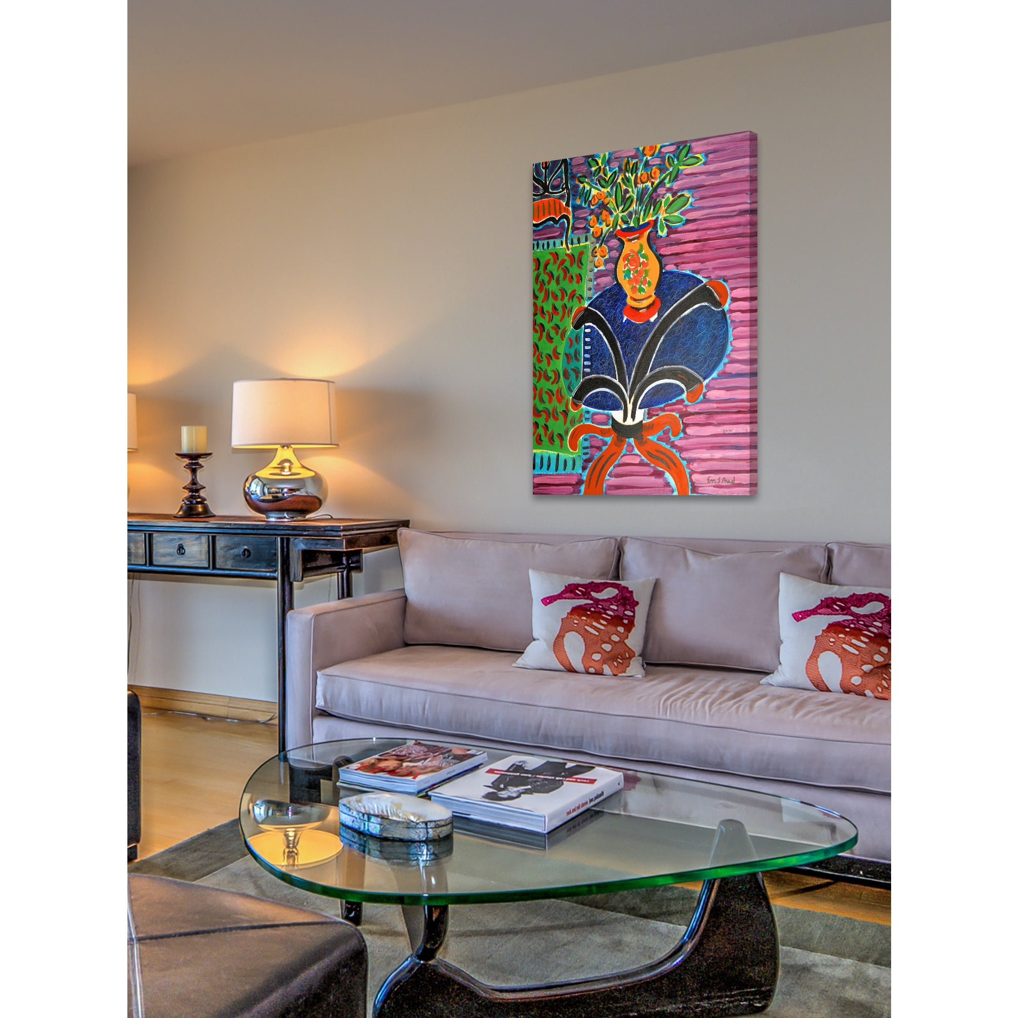 Marmont Hill "Bouquet on Glass Table" by Wayne Ensrud Painting Print on Canvas
