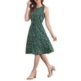 thumbnail image 5 of INSPIRE CHIC Women's Keyhole Neck Drawstring Waist Sleeveless A-Line Ditsy Print Midi Dress Deep Green S, 5 of 7
