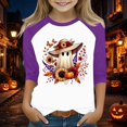 thumbnail image 2 of Otqutp Girls Pumpkin Shirt 3/4 Length Sleeve T-Shirts Halloween Shirts for Kids Flower Ghosts Prints Spooky Horror Party Parade Tops, 2 of 5