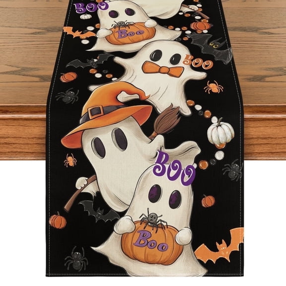 Sm:)e Halloween Table Runner Ghost Pumpkinc 13x72 Inch, Halloween Party Kitchen Dining Indoor Outdoor Decorations