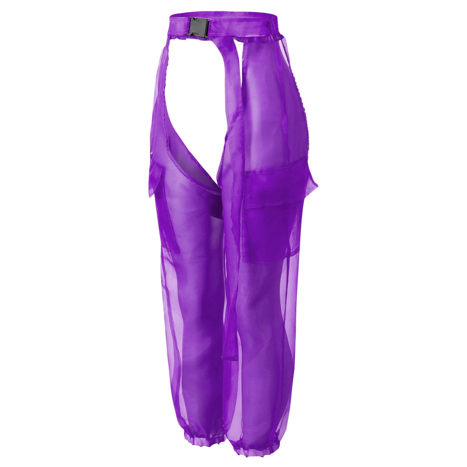 Riforla Pants High Elastic Buckles Jogger Crotch Long Wasit Transparent  Sexy Mesh Pants Women Pants Pants for Women Purple S - Walmart.com