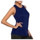 thumbnail image 1 of Camiseta deportiva Prolriy para mujer, estilo deportivo, con espalda cruzada, plisada, para yoga, color azul oscuro, talla XL, 1 of 4