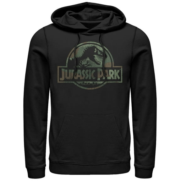 Men's Jurassic Park Dark Camo Logo  Pull Over Hoodie Black Large