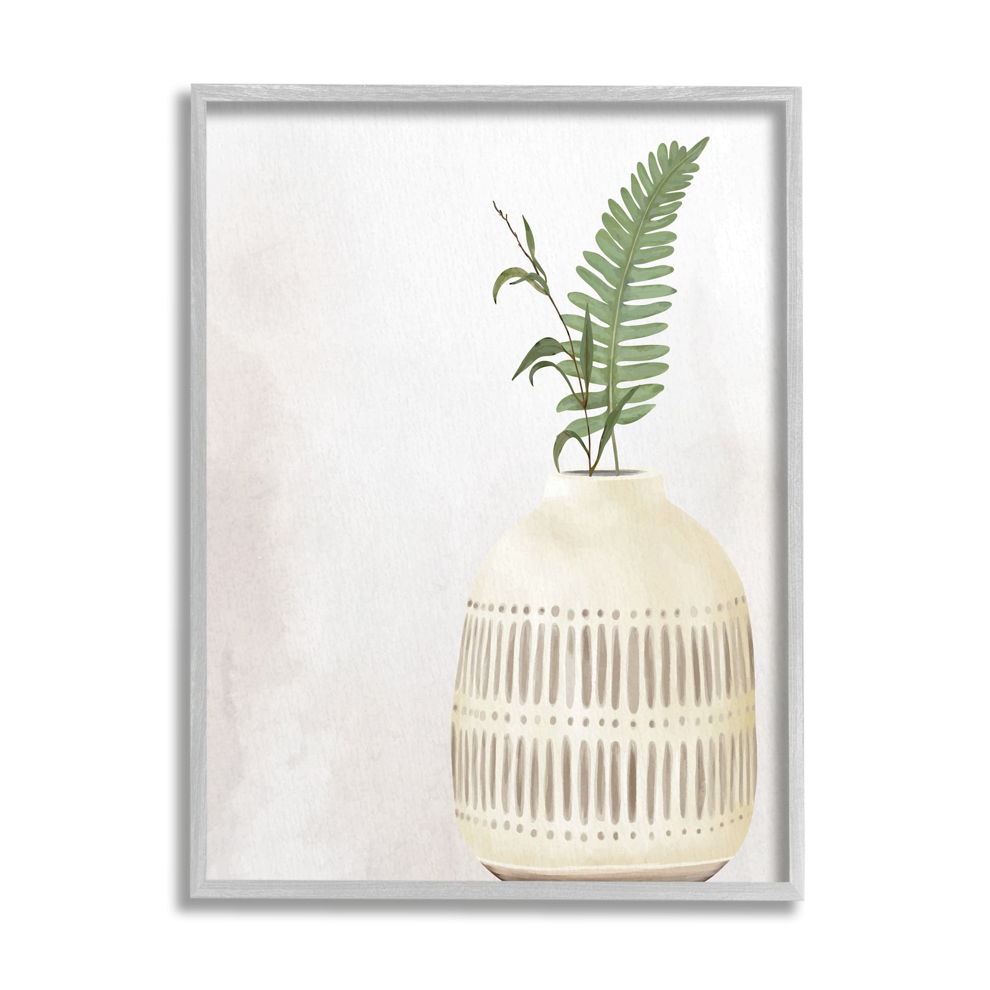 Stupell Industries Varied Herb Plant Sprigs Natural Patterned Vase Painting Gray Framed Art Print Wall Art, Design by Kim Allen