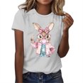 thumbnail image 2 of Inverlee Easter Tshirts for Women Cute Rabbits Eggs Print Tees Trendy Short Sleeve T Shirts Blouses Going Out Crewneck Dressy Casual Tops, 2 of 5