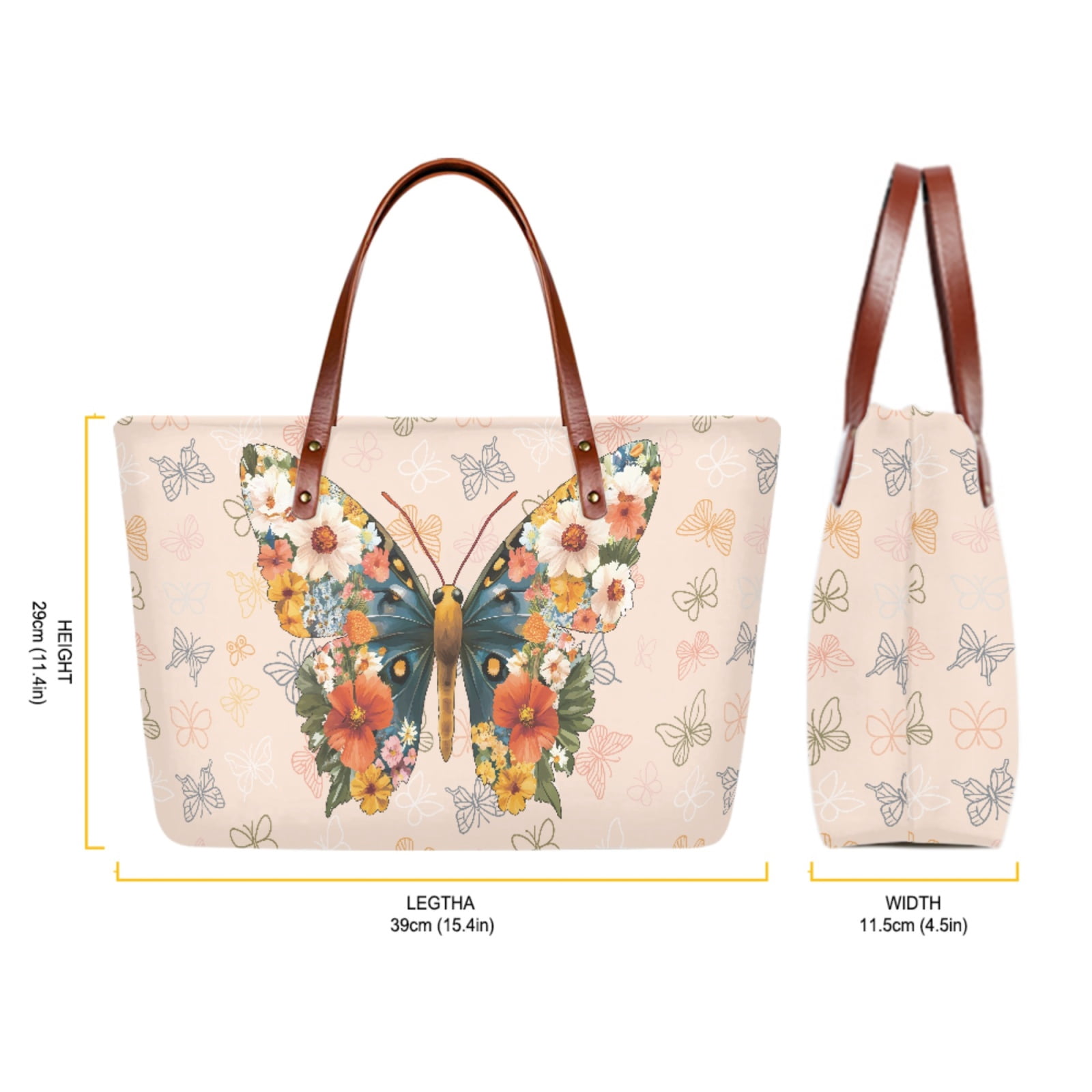 ZUXONGSY Abstract Butterfly Tropical Floral Print Top Handle Satchel Purses Set of 2 for Women Large Tote Bag Satchel Handbags with PU Cash Wallet for Hiking Shopping