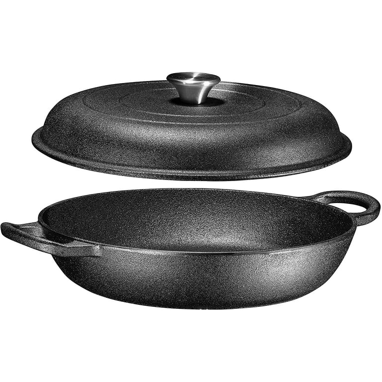 Bruntmor 4 Quart Pre-seasoned NonStick Cast Iron Dutch Oven With Handles,  Lid And Silicone Accessories, 5.2 Qt Black Cast Iron Skillet with Loop